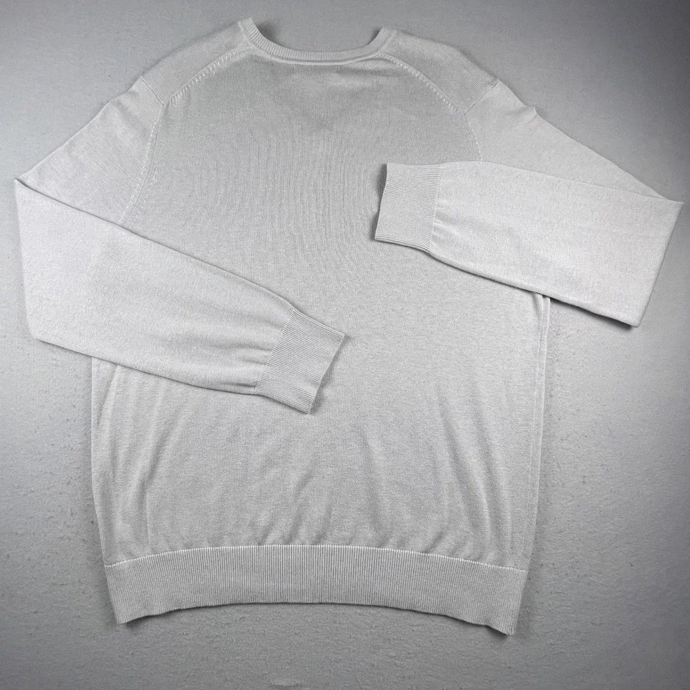 Banana Republic Sweater Mens XL Gray Silk Cashmere V-Neck Knit Pullover Solid
